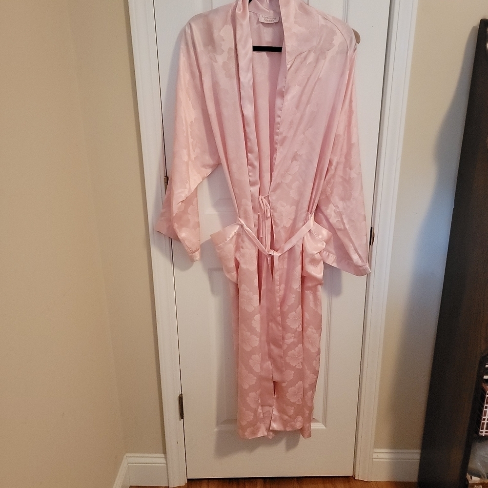 Victoria Secret Gold Label Vintage Satin Pink Floral Robe Size M/L - Picture 5 of 10